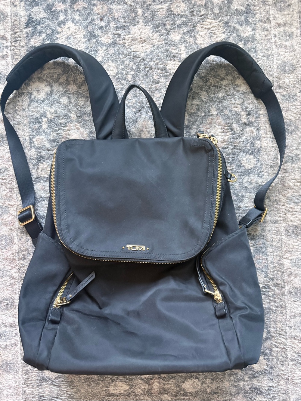 Tumi Black Nylon Backpack with Gold Hardware